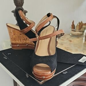 Aldo Black and Brown Wedge Sandals